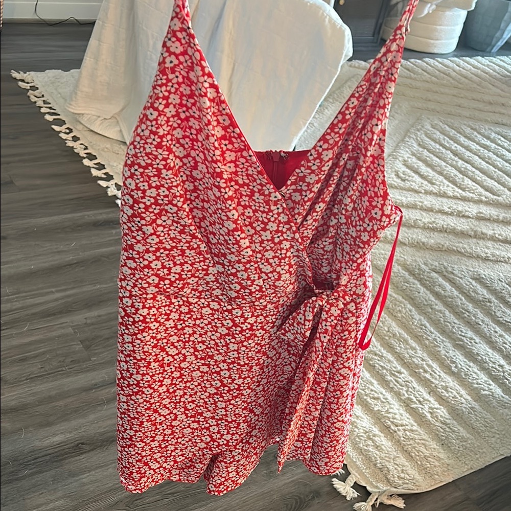 She + Sky Red and White Wrap Tie Front Camisole